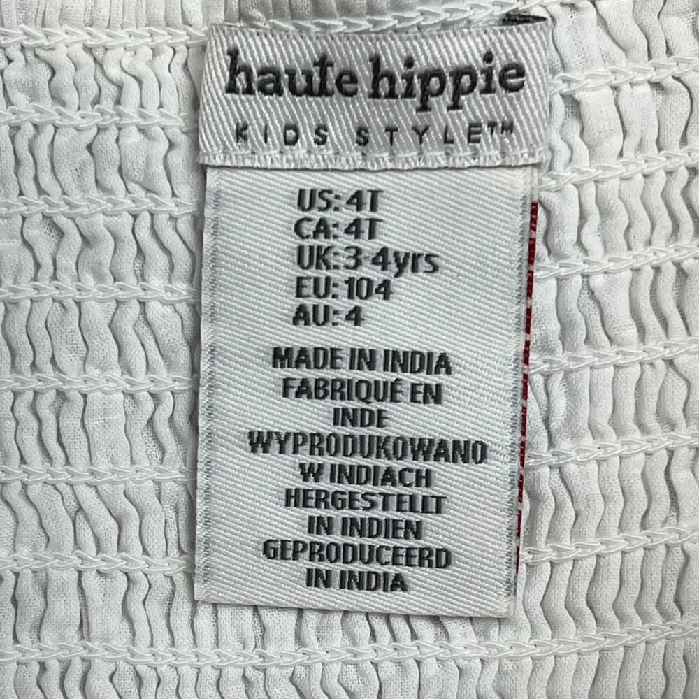Haute Hippie Kids White Swiss Dot Smocked Puff Sleeve Top Coastal‎ Boho Size 4T